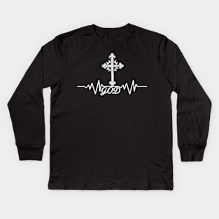 God Heartbeat Cross Christian Faith Pulse Kids Long Sleeve T-Shirt